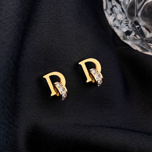 Boucles D'oreilles En Titane Et Acier Zircon Lettre D, Boucles D'oreilles De Luxe Pour Fte De Nol, Boucles D'oreilles Polyvalentes Et  La Mode
