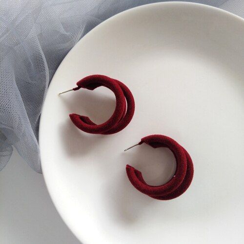 Boucles D'oreilles En Velours Avec Aiguille 2020, 3 Ranges En Mtal, Gris, Jaune, Vert, Rouge, Marron, Cadeau Pour Femmes