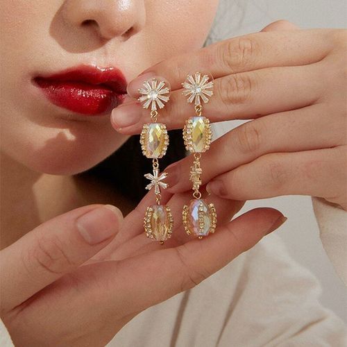 Boucles D'oreilles En Zircon Pour Femmes, Bijoux En Forme De Fleur, Mode Corenne, Mignonnes, Perles Acryliques, Champagne, Bijoux De Fte