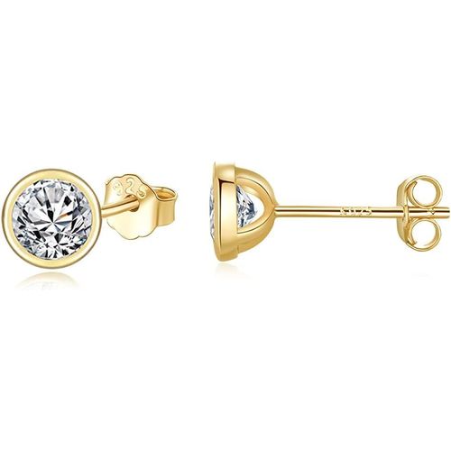 Boucles D'oreilles Femme En Argent 925 Avec Zircone Cubique, Clous D'oreilles Rondes Cristaux De Swarovski Elements Pour Femme Fille, Couleur Argent/Or Jaune/Or Rose, Diamtre 3/4/5/6mm