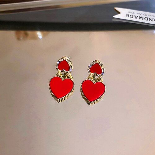 Boucles D'oreilles Fines En Forme De CUr Pour Femmes Et Filles, Plaqu Or 14k, Rouge, Noir, Pche, Bijoux Aaa Zircone, Aiguille En Argent S925, Cadeau, Nouvelle Mode