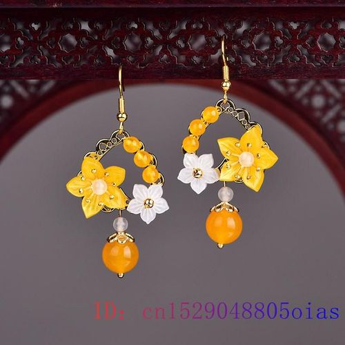 Boucles D'oreilles Fleur De Jade Jaune Pour Femmes, Bijoux En Pierre Prcieuse Zircon, Breloque Calcdoine Amulette, Cadeaux Naturels, Cristal Argent 925
