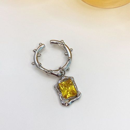 Boucles D'oreilles Gomtriques En Cristal Jaune Pour Femmes, Bijoux En Forme De Cercle En Mtal, Sans Piercing, Cartilage, Mode Corenne