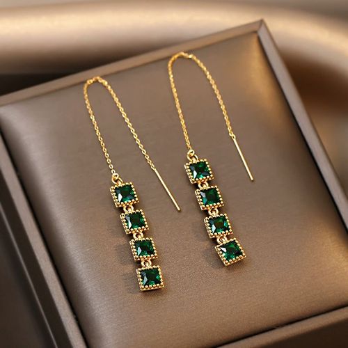 Boucles D'oreilles Gomtriques En Cristal Vert Pour Femmes, Bijoux Longs Et Polyvalents, Nouvelle Collection Corenne 2022