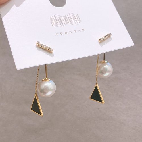 Boucles D'oreilles Gomtriques En Forme De Triangle Pour Femmes, Bijoux En Mtal Avec Perles, En Cristal Noir, Simple, Tendance Corenne, Nouvelle Collection 2020