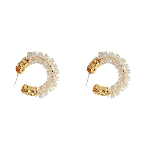 Boucles D'oreilles Gomtriques Rondes En Cristal Clair Pour Femmes, Bijoux En Forme De C, Uniques En Mtal Dor, Tendance, 2021