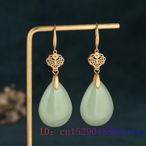 Boucles D'oreilles Goutte D'eau En Jade Vert, Amulette En Cristal, Cadeaux Calcdoine, Bijoux  La Mode En Zircon, Pierre Prcieuse 925 Argent Naturel