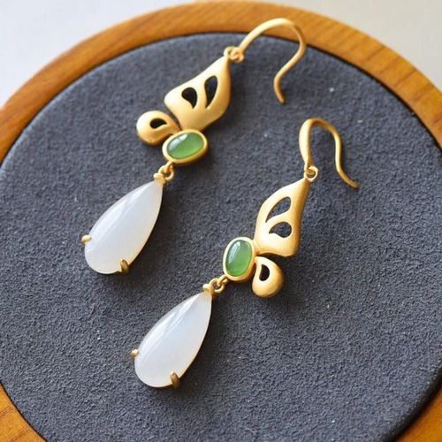 Boucles D'oreilles Hetian Naturelles Pour Femmes, Bijoux D'hiver En Forme De Goutte, En Jade Blanc, De Style Chinois Rtro, Design De La Religion, Nouvelle Collection