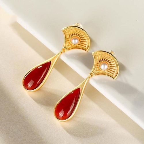 Boucles D'oreilles Hotan En Porcelaine En mail Naturel, Calcdoine En Forme D'ventail, Style Chinois Rtro, Artisanat Unique, Petit Design, Bijoux Pour Femmes