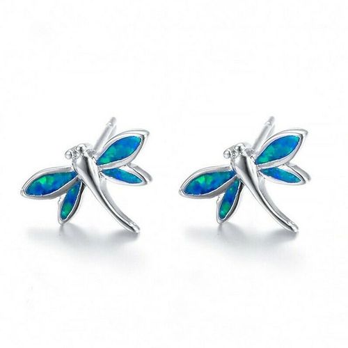 Boucles D'oreilles Libellule En Argent Rose Violet Bleu Vert Pour Femmes, Bijoux De Fte En Opale Simule
