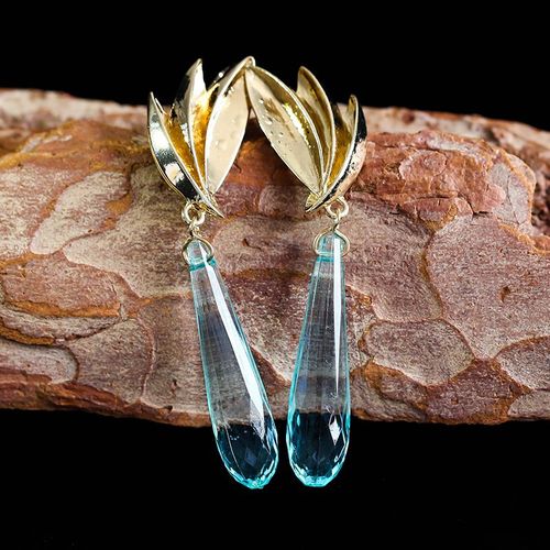 Boucles D'oreilles Longues En Cristal Bleu Pour Femmes, lgantes, En Forme De Goutte De Pierre, Bijoux  La Mode, Lotus Dor, Pendentif Z3d321
