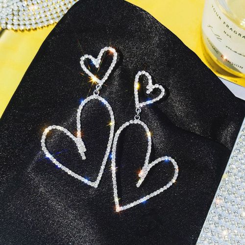 Boucles D'oreilles Longues En Forme De CUr Pour Femmes, En Cristal, Rouge, Avec Temprament Exagr,  La Mode