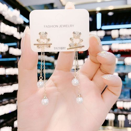 Boucles D'oreilles Longues Et Dtachables Avec Pampilles, Pendentif En Perle, Ours Mignon, Pour Femmes, Ajoures, Exquises, Personnalit, Bijoux  La Mode Corenne, Nouvelle Collection 2021