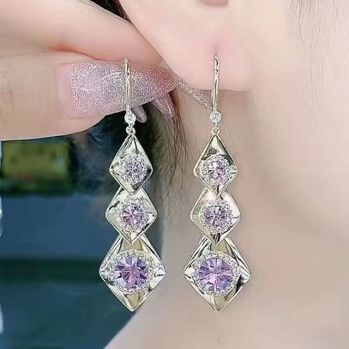 Boucles D'oreilles Longues Et Exagres De Temprament Japonais Et Coren Pour Femmes, Amthyste Acrylique, Haut De Gamme, Bijoux  La Mode