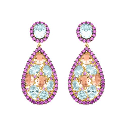 Boucles D'oreilles Luxenter En Argent 925 Avec Zircon Multicolore Et Finition En Or Jaune 18k