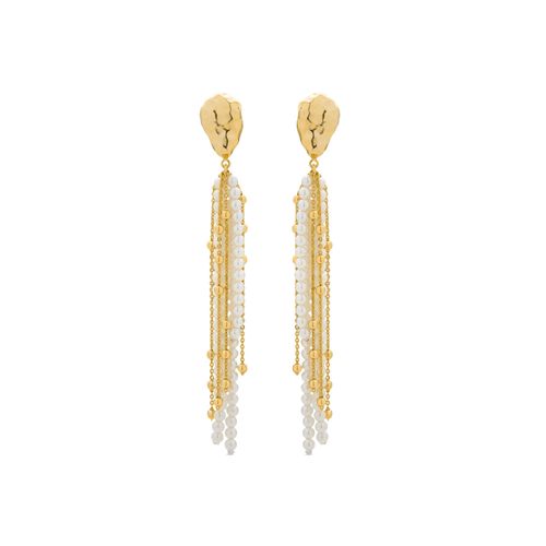 Boucles D'oreilles Luxenter Subri En Perle Blanche Finie En Or Jaune 18k.
