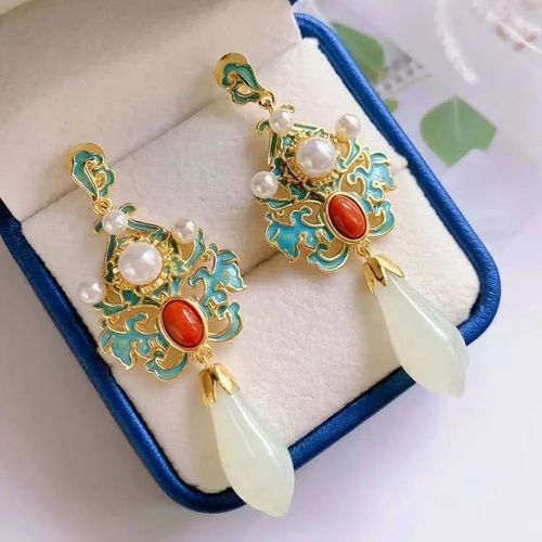 Boucles D'oreilles Magnolia En Argent Sterling S925 De Style Ancien, Boucles D'oreilles De Costume Antique De Style Chinois, Bleu Brl, Ethnique, Hti Naturel