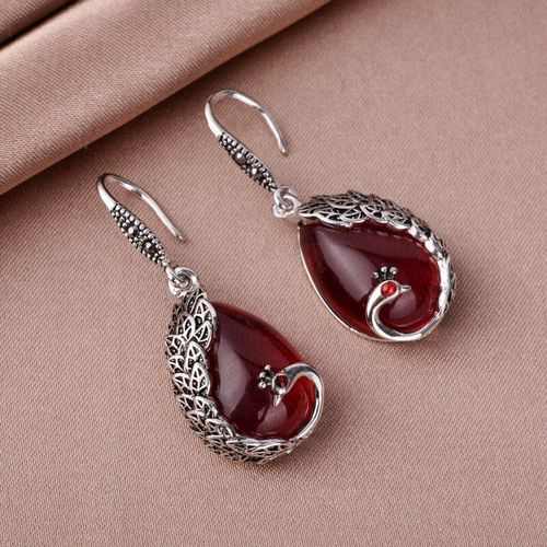Boucles D'oreilles Paon En Jade Vert, Amulette  Breloques, Bijoux En Cristal Rtro, Pierre Prcieuse, Mode Naturelle, Calcdoine, Argent 925