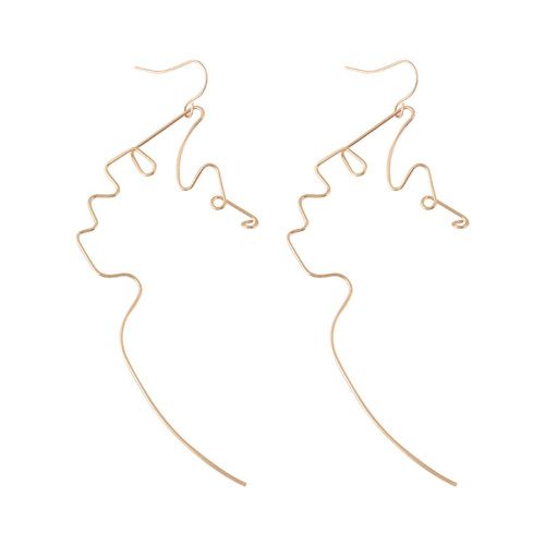 Boucles D'oreilles Pendantes En Alliage Pour Femmes Et Filles, Simples Et A La Mode, Motif Visage Humain Creux, Accessoire De Bijoux Dore