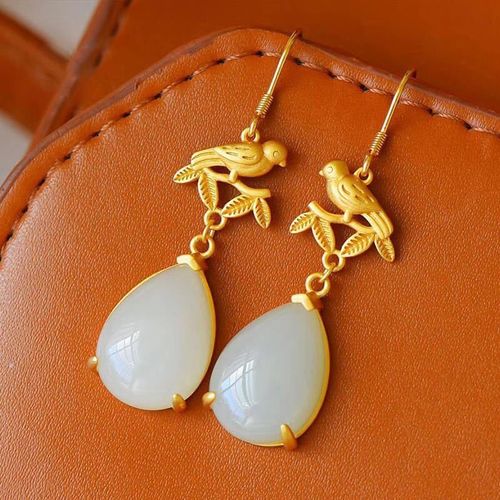 Boucles D'oreilles Pendantes En Argent Naturel Hotan, Calcdoine Blanche, Style Chinois, Rtro, Unique, Or Ancien, Artisanat, Charme, Bijoux Pour Femmes