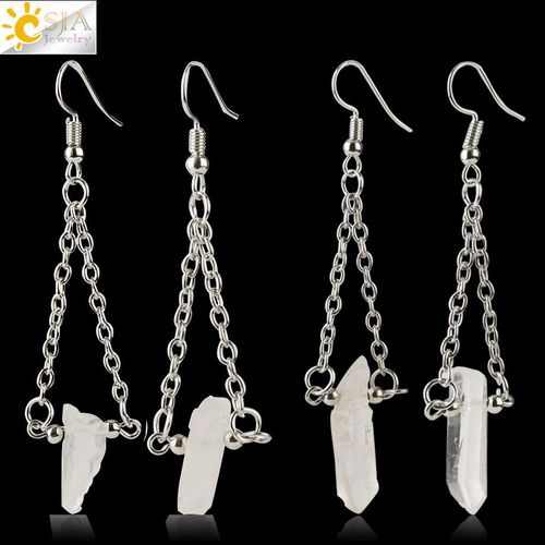 Boucles D'oreilles Pendantes En Cristal Blanc Pour Femmes, Pierre Naturelle, Forme Libre, Pendentif Pilier En Quartz, Design Cratif, Bijoux G290