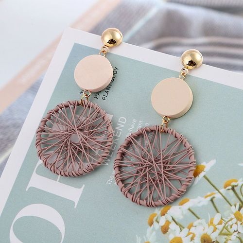 Boucles D'oreilles Pendantes En Filet Tiss Creux Pour Femmes, Longues Et Amusantes, Pendentifs Ronds En Bois, Goutte D'eau, Cool,  La Mode