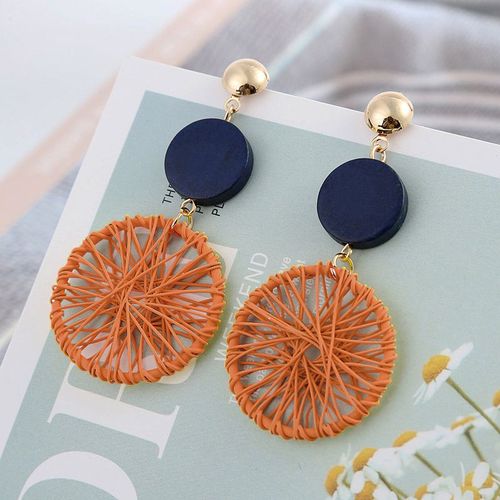 Boucles D'oreilles Pendantes En Filet Tiss Creux Pour Femmes, Longues Et Amusantes, Pendentifs Ronds En Bois, Goutte D'eau, Cool,  La Mode
