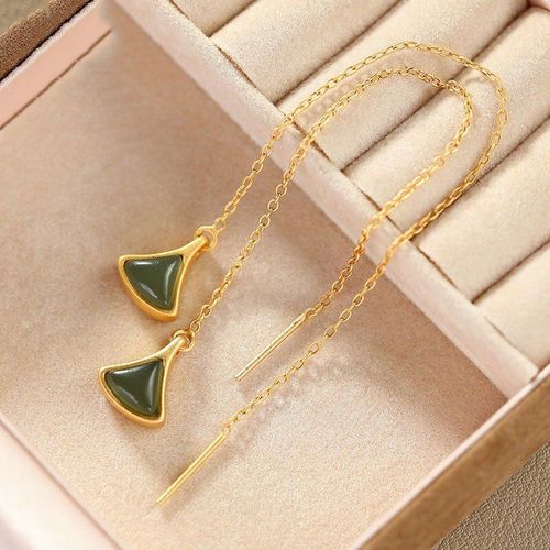 Boucles D'oreilles Pendantes En Forme D'ventail, En Argent Sterling S925 Incrust De Jade Naturel Hetian Gris Jade Du Sud Rouge, lgantes, Simples Et Gracieuses