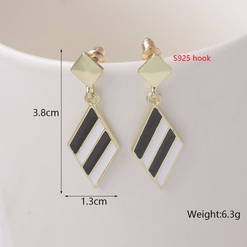 Boucles D'oreilles Pendantes En Forme De Losange Pour Femmes, Boucles D'oreilles En Cristal, Or, Creux, Gomtrique, Charmant, Noir, Blanc, Document
