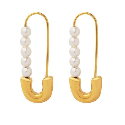 Boucles D'oreilles Pendantes En Forme De Trombone, Boucles D'oreilles  Tige En Acier Titane, Boucles D'oreilles De Luxe Simples Et Tendance En Perles D'imitation