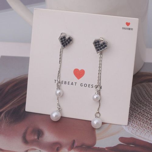 Boucles D'oreilles Pendantes En Imitation De Perles Pour Filles,  Double Usage, En Strass, En Forme De Petit CUr, Coren
