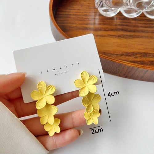 Boucles D'oreilles Pendantes Fleur Jaune Pour Femmes, Boucles D'oreilles Pendantes, Perle, Creux, Carr, Dclaration, Mode Corenne, Document, 216.239.