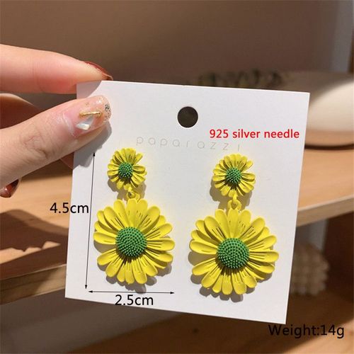 Boucles D'oreilles Pendantes Fleur Jaune Pour Femmes, Boucles D'oreilles Pendantes, Perle, Creux, Carr, Dclaration, Mode Corenne, Document, 216.239.