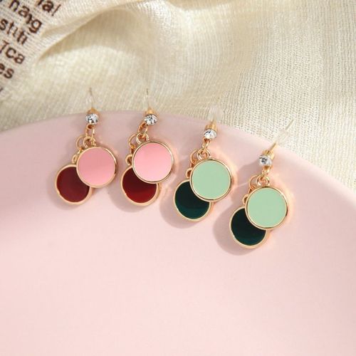 Boucles D'oreilles Pendantes Mode A/Lloy Jaune Rose Vert Cuir Boucles D'oreilles Rondes Couleur Or Cristal Boucles D'oreilles P