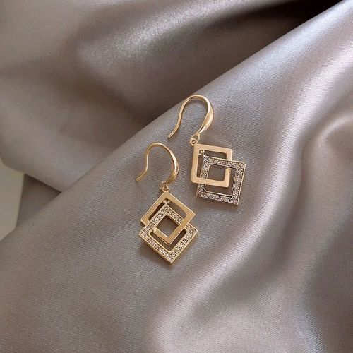 Boucles D'oreilles Pendantes Noires En Or Coren Pour Femmes, Double Carr, Marque De Luxe, Boucle D'oreille En Cristal, Accessoires De Mariage