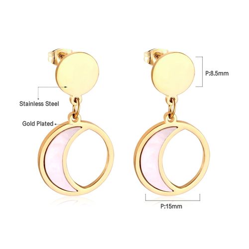 Boucles D'oreilles Pendantes Rondes En Acier Inoxydable Bijoux Corens, Coquillage Blanc Et Noir, Design Goutte De Lune Ovale Or, Pendentifs Chim2023