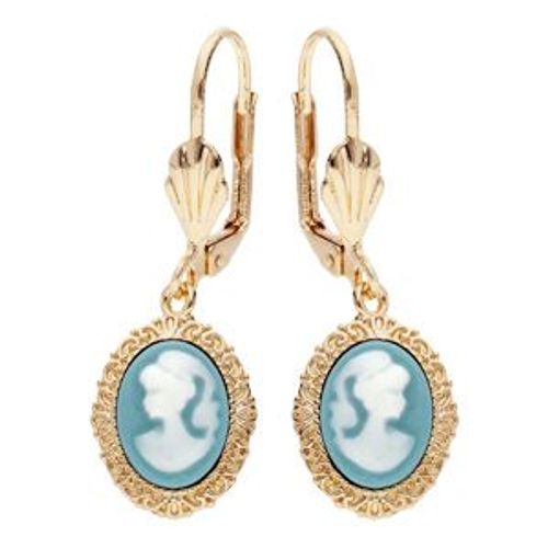 Boucles D'oreilles Plaqu Or Came Rsine Bleue Systme Dormeuse