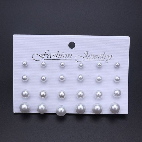Boucles D'oreilles Pour Femmes Corennes 12 Paires/Ensemble Beige Blanc Perle Simple Mode Boucles D'oreilles Bijoux De Mariage Pour Cadeau Saint Valentin