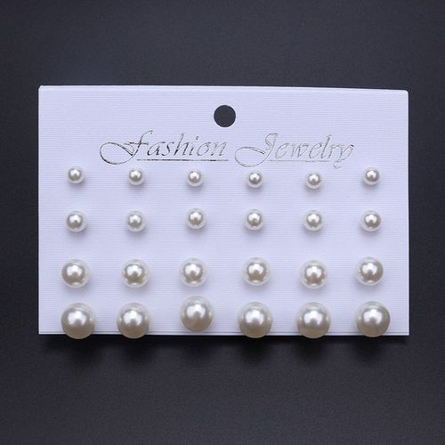 Boucles D'oreilles Pour Femmes Corennes 12 Paires/Ensemble Beige Blanc Perle Simple Mode Boucles D'oreilles Bijoux De Mariage Pour Cadeau Saint Valentin
