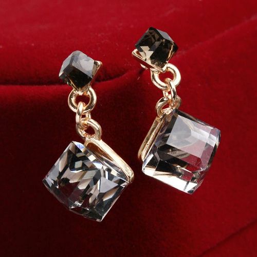 Boucles D'oreilles Pour Femmes, Nouvelle Mode, Avec Pierres, Cristal Clair Vert/Noir/Multicolore Cube, Bijoux Cadeau, Prix De Gros