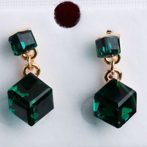 Boucles D'oreilles Pour Femmes, Nouvelle Mode, Avec Pierres, Cristal Clair Vert/Noir/Multicolore Cube, Bijoux Cadeau, Prix De Gros