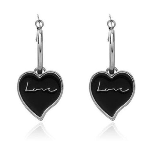 Boucles D'oreilles Punk En Rsine Simple, Lettres Noires Et Blanches, En Forme De CUr, Tendance Hip-Hop, Bijoux  La Mode