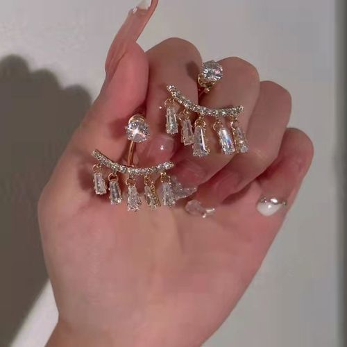 Boucles D'oreilles Punk En Zircon Incrust, Avec Pompon En CUr, Longue Chane Multicouche, Strass, Nouvelle Collection 2023