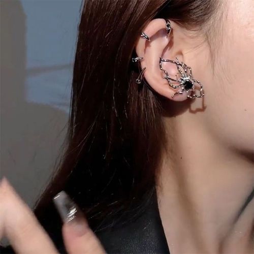 Boucles D'oreilles Punk Spider Claws Pour Femmes, Pas De Piercing, Rinitialisation D'oreille En Cristal Noir, Boucle D'oreille Araigne Fonce, Bijoux, Goth, Animal, 1pc