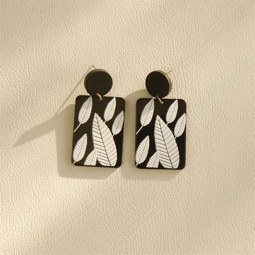 Boucles D'oreilles Rectangulaires En Acrylique Noir Et Blanc Pour Filles, Bijoux En Forme De Graffiti En Forme De Visage