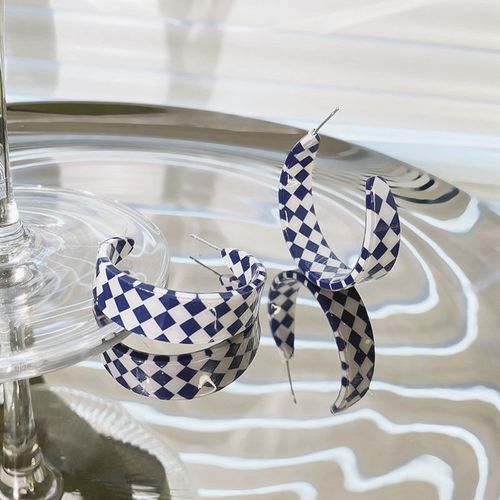 Boucles D'oreilles Rtro Exagres Noir Et Blanc En Forme De C, En Rsine Colore, Bijoux De Fte, Nouvelle Collection