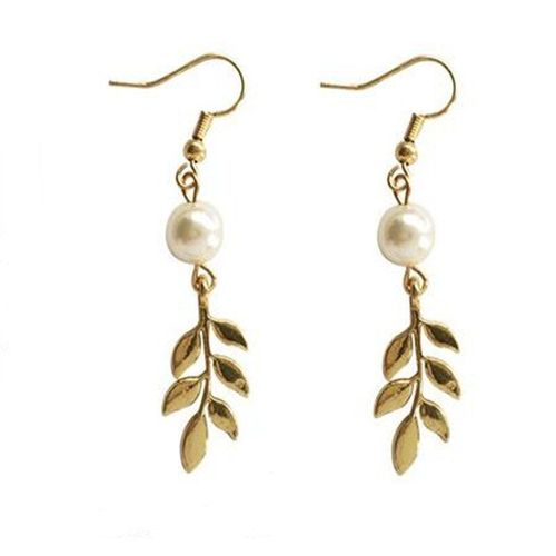 Boucles D'oreilles Rtro Simple, Ajour, Feuille, Perle, Charmant, Mode De Mariage, Goutte, lgant, Bijoux En Or, Cadeau Pour Femme