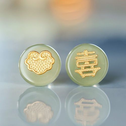 Boucles D'oreilles Rtro Simples En Argent Sterling S925, Incrustes De Jade Naturel Hetian Gris Et Jade Xi Caractre Xiangyun Huaigu Naturel