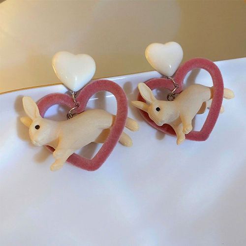 Boucles D'oreilles Romantiques En Forme De CUr Rose, En Rsine Douce, Lapin, Goutte D'eau, Mode, Aiguille En Argent, Boucles D'oreilles Suspendues, Bijoux Cadeaux