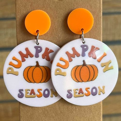 Boucles D'oreilles Rondes En Acrylique Orange Pour Halloween, Pendentif Lettre Boo, Cadeau De Bijoux, Sorcire, Aliments, Toile D'araigne, Chauve-Souris Imprime, 2023